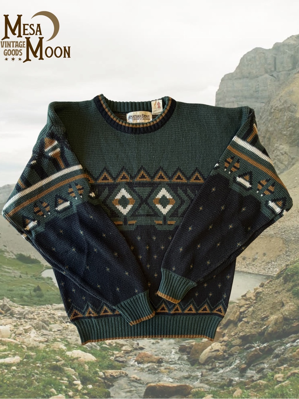 Vintage Dark Green Patterned Men's Sweater